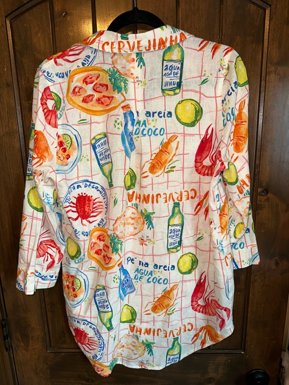 Calypso St. Barth White Linen Button-Up Seafood & Citrus Print Shirt - Picture 5 of 6